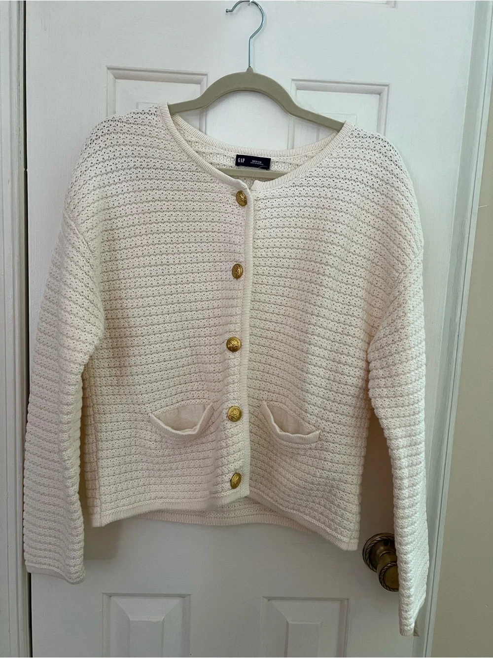 Gap Cream Button-Front Crochet Knit Sweater Jacket - Picture 1 of 3